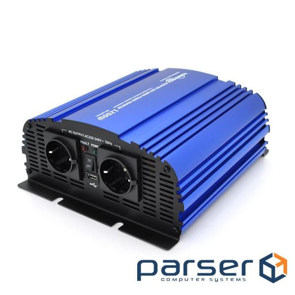 Інвертор напруги Tommatech MS-1200, 12V / 220V, 1200W з апроксимованою синусоїдою, 2Shuko, USB, клем 