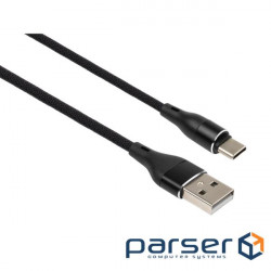 Дата кабель USB 2.0 AM to Type-C 1.0m cylindric nylon back Vinga (VCPDCTCCANB1BK)