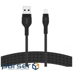 Дата кабель USB 2.0 AM to Lightning 1.0m BRAIDED SILICONE black Belkin (CAA010BT1MBK)