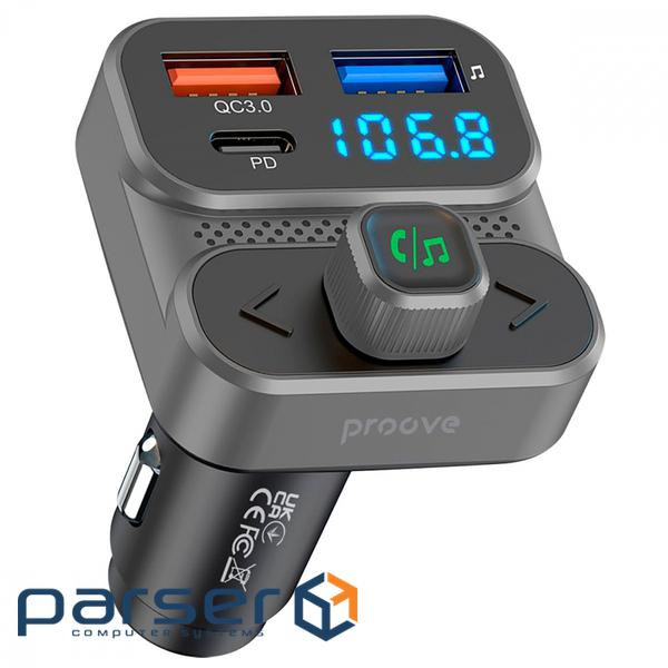 Автомобільне ЗУ Proove FM Launcher Luxor SE 36W (PD+QC3.0) Type-C+USB gray (FMLX20120003)