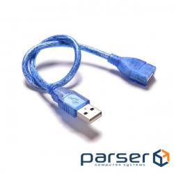 Подовжувач USB 2.0 AM / AF, 0.3m, прозорий синій Q500 (YT-AM/AF-0,3TBL)