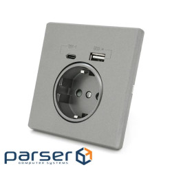 Розетка врізна із заземленням, Input: AC:110-250V / 16A, Type-C / USB-виходи, Gray (31517) , Gray (31517)