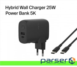 Network charger Belkin 25W USB-C PD, PowerBank 5000mAh, cable USB (BPZ003BT1MBK-B6)