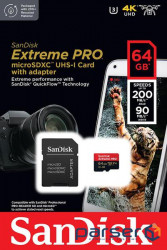 Memory card SanDisk 64GB microSDXC C10 UHS-I U3 R200/W90MB/s Extreme Pro V30 (SDSQXCU-064G-GN6MA)
