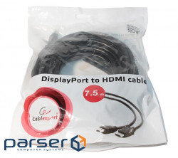 Кабель мультимедійний DisplayPort to HDMI 7.5m Cablexpert (CC-DP-HDMI-7.5M)