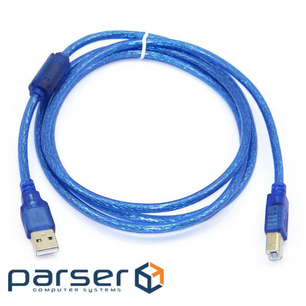 Кабель USB 2.0 RITAR AM / BM, 1.5m, 1 ферит, прозорий синій Q250 (7377)