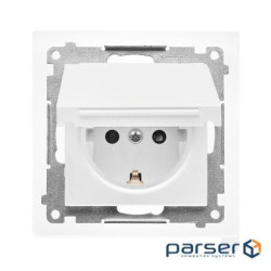 Розетка електрична Simon55 з замл. SCHUKO зі шторк, IP44 з кришкою, білий матовий (TGSZ1BCZ.01/111)