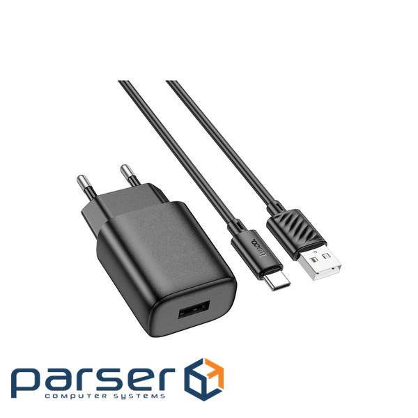 Зарядний пристрій HOCO C134A USB + cable USB to USB-C 2.4A black (6942007621359)