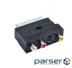Перехідник VOLTRONIC SCART(тато)-3 RCA (мама)+Svideo Black з перемикачем (YT-A-SCART(M)-3RCA(F)+)