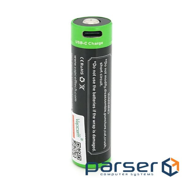 Акумулятор 18650 Li-Ion Vapcell P1838A, 3800mAh, 10A, 3.6V (2.5-4.2V), USB type-c