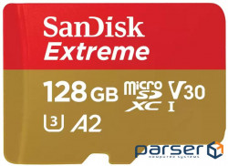 Карта памяти SanDisk 128GB microSDXC C10 UHS-I U3 R190/W90MB/s Extreme V30 (SDSQXAA-128G-GN6MN)