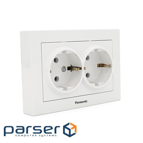 Розетка Panasonic Karre Plus 55 подвійна із заземленням, біла (WDTC92052WH-UA1)
