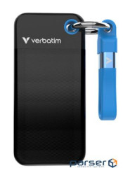 Кишеньковий SSD Verbatim з брелком і кріпленням для кабелю- 2 ТБ, чорний/синій (32195)