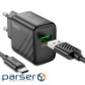 Зарядний пристрій HOCO CS21A Rich USB QC3.0 + cable USB to USB-C Black (6942007609906)