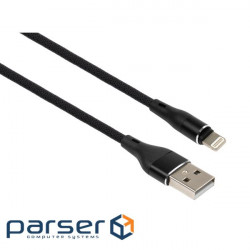 Дата кабель USB 2.0 AM to Lightning 1.0m cylindric nylon back Vinga (VCPDCLCANB1BK)