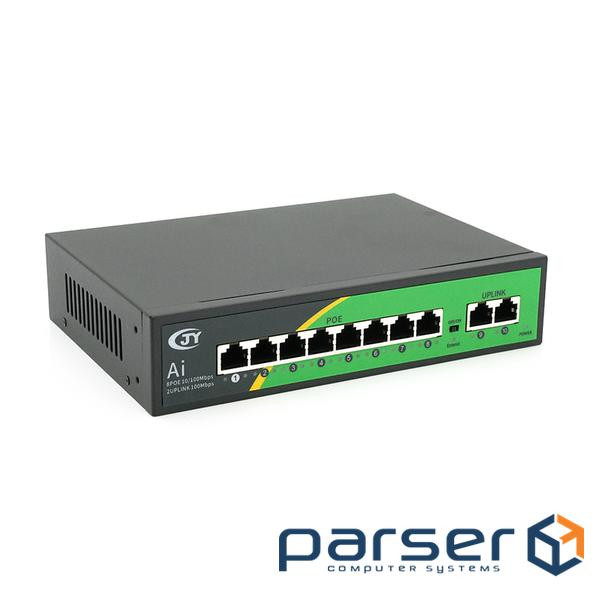 POE комутатор JY-1010B 8 POE 10/100 + 2 RJ45 10/100 + вбудований блок живлення 52V 2.3A