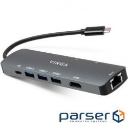 Hub Vinga USB-C 3.1 to HDMI+RJ45_1Gbps+3xUSB3.0+SD/TF+PD100W (VHYC8)