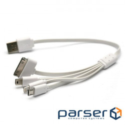 Cable PowerPlant USB to microUSB + miniUSB + Lightning + Apple 30pin, 0.5м White (KABUSBALL)
