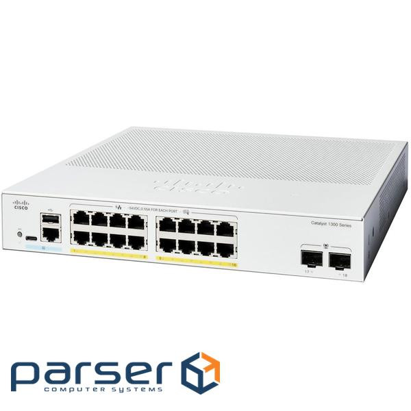 Комутатори Cisco Catalyst 1300 16xGE, PoE, 2x1G SFP (C1300-16P-2G)