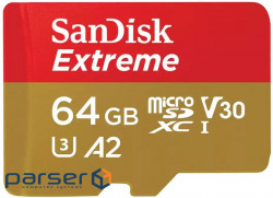 Карта памяти SanDisk 64GB microSDXC C10 UHS-I U3 R170/W80MB/s Extreme V30 (SDSQXAH-064G-GN6MN)