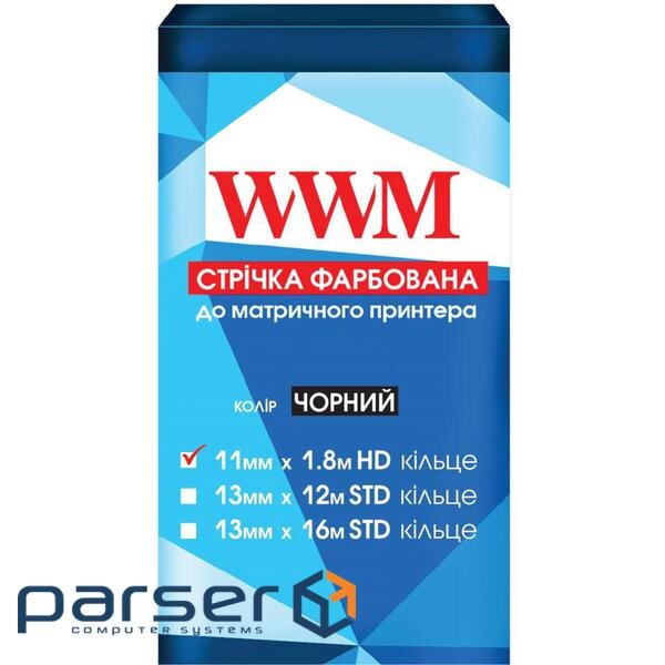 Стрічка до принтерів 11мм х 1.8м HD .) Black WWM (R11.1.8H)