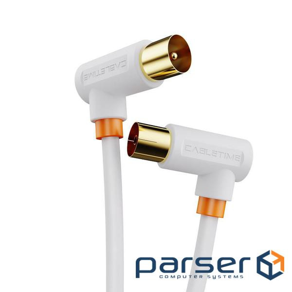 Кабель Cabletime Телевізійний, 3m, Г-подібний 90 градусів Male to Female, 75OHM, White (CF35L)
