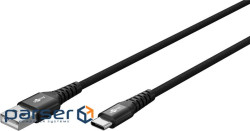 Кабель пристроїв USB Type-C-2.0A M/M 3.0m,(USB2.0) PD60W Textile Metal,чорний (75.07.4528-1) (75.07.4528-1)