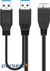 Кабель пристроїв Goobay USB3.0 microB-Ax2 M/M (DualPower),0.3m 3xShielded AWG28 (75.09.5746-1)