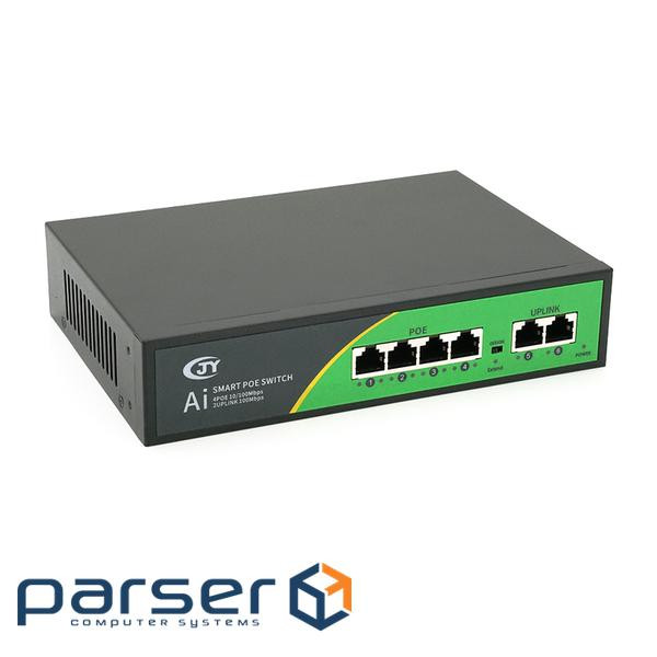 POE комутатор JY-1006B 4 POE 10/100 + 2 RJ45 10/100 + вбудований блок живлення 52V 1.38A