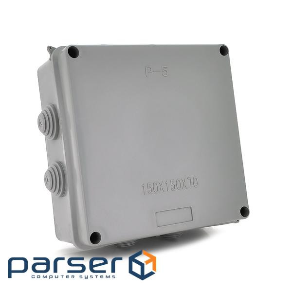 Коробка розподільна зовнішня PIPO Premium Р50 150х150х70мм, IP55, пластик, (РР) 8 гермовводів, сіра, ,