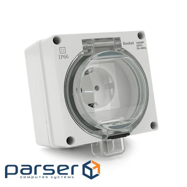 Розетка із заземленням зовнішнього монтажу, водонепроникна, IP66, AC:110-250, 16A, White (SNL66-SR) , IP66, AC:110-250, 16A, White (SNL66-SR)
