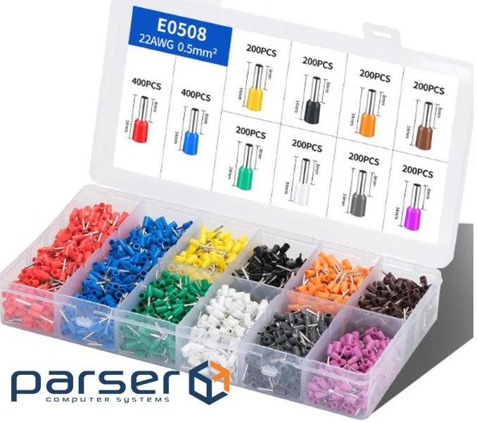 Набір клем / наконечників 2400шт VE0508 (R-400, B-400, Y-200, Bl-200, O-200, Br-200, (VE0508(2400)) VE0508 (R-400, B-400, Y-200, Bl-200, O-200, Br-200, (VE0508(2400))