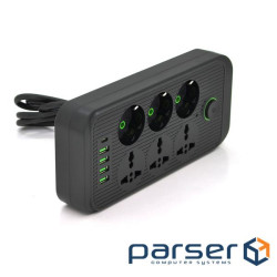 Мережевий фільтр F07U, 6 розеток (3 EU+3 Universal) + 4 USB + 1PD, кнопка включення з і (F07U-Black) (F07U-Black)