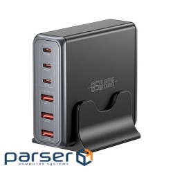 Зарядний пристрій Essager 3xUSB-C + 3xUSB-A 85W GaN black (EZC85W-SXB0G-Z)