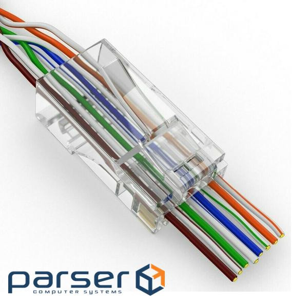 Конектор RJ45 (8P8C), неэкранированный, 50 шт, Merlion, Cat.5, для сквозного подкл (RJ45ML-50-CAT5)