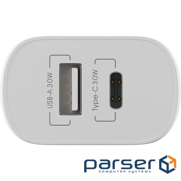 Зарядний пристрій Globex 1xUSB + 1xUSB-C 30W FastPower white (30WAC)