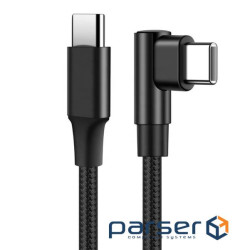 Кабель пристроїв USB Type-C M/M 0.25m,(USB2.0) 90ё PD60W Nylon Metal,чорний (62.09.8476-1)