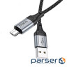 Кабель HOCO X102 USB to Micro 2.4A, 1m, nylon, aluminum connectors, Black (6942007608763)
