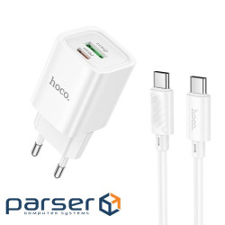 Мережевий зарядний пристрій HOCO C149A Charm PD30W+QC3.0 charger set (C to C)(EU) Wh (6942007630351)