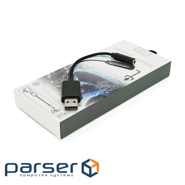 Перехідник для навушників KIN KY-210 USB2.0(M)-Jack3.5(F), Black, Box KIN KY-210 USB2.0(M)-Jack3.5(F), Black, Box