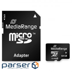 карта памяти Micro SDHC 64GB MediaRange Class 10 + SD адаптер (MR955)