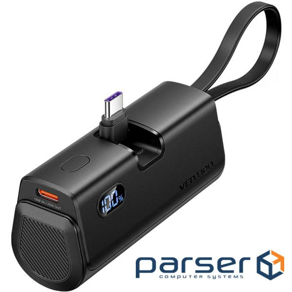 УМБ Vention 4800mAh 22,5W PD, USB-C In/Out, LED display, with built-in USB-C cable Black (FHQB0)