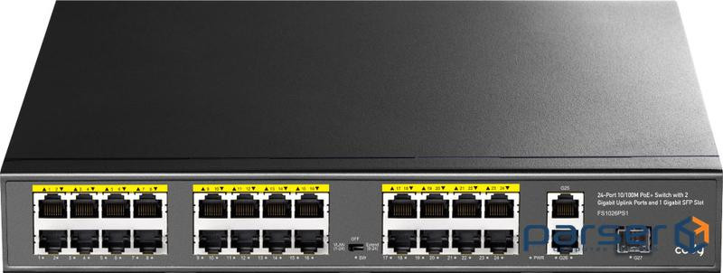 Комутатор Cudy FS1026PS1, 24 порт 10/100M PoE+ Switch with 2 Gigabit Port+ 1SFP 300W (FS1026PS1_EU)