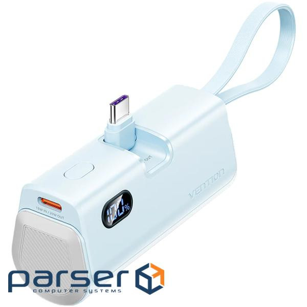 УМБ Vention 4800mAh 22,5W PD, USB-C In/Out, LED display, with built-in USB-C cable Blue (FHQL0)