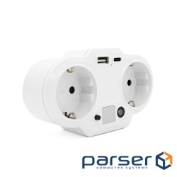 Розетка двійник із заземленням HHT609W, USB+Type-C, 3.4А, зашита від перевантаження, White , White