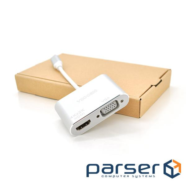 Адаптер VEGGIEG USB-C - HDMI/VGA 0.1м White (TC02)
