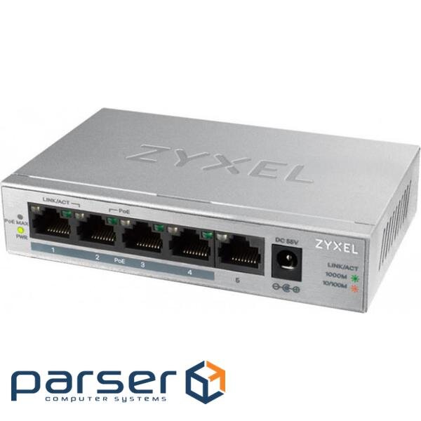 Network switch Cisco SG350X-48-K9-EU Тип - управляемый 3-го уровня, форм-фактор - в стойку, количество портов - 54, порты - SFP+, Gigabit Ethernet, комбинированный, возможность удаленного управления - управляемый, коммутационная способность - 176 Гбит/ с, размер таблицы МАС-адресов - 64000 Кб, корпус - Металический, 48x10/ 100/ 1000TX, 2хSFP+ ZyXel GS1005HP-EU0101F