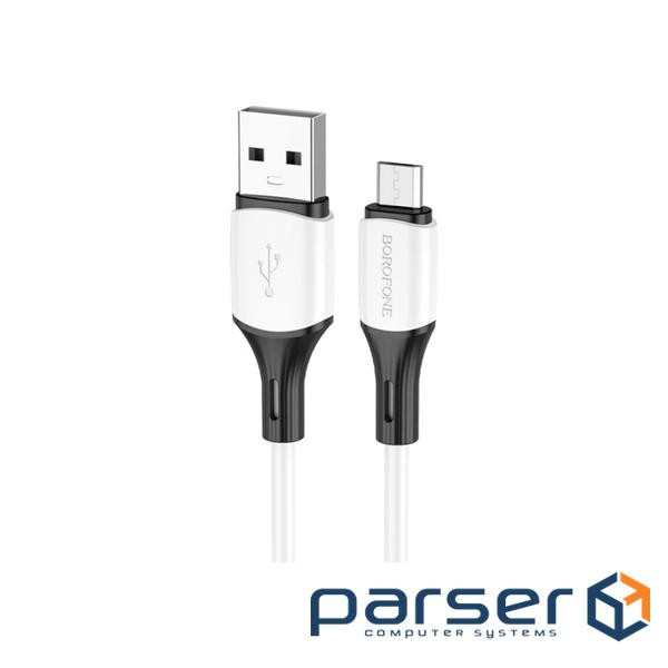 Кабель BOROFONE BX79 USB to Micro 2.4A, 1m, silicone, silicone connectors, White (6974443384772)