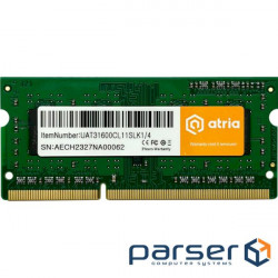 Модуль памяти 4Gb DDR3 1600MHz sodimm 1.35V ATRIA UAT31600CL11SLK1/4