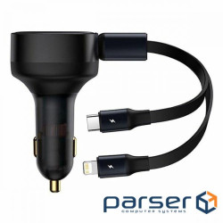 Автомобільне ЗУ Baseus Enjoyment Retractable 2-in-1 Type-C + Type-C 33W black (C00035500111-00)